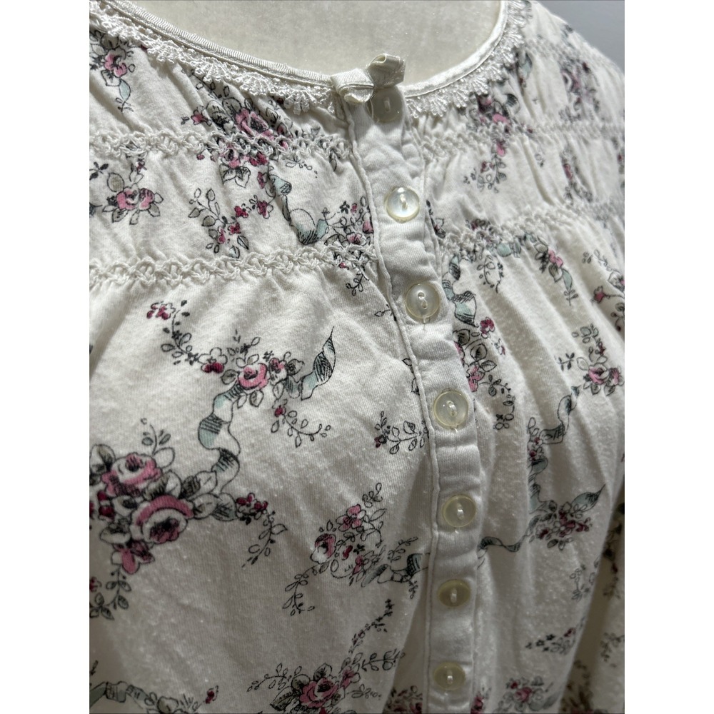 ARIA Night Gown Beige Floral Long Sleeve Soft Cozy Size XL Vintage - Picture 3 of 11